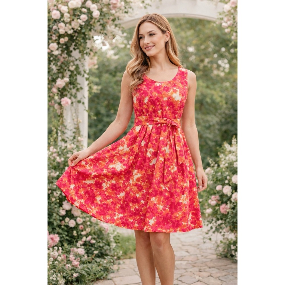 Dana Buchman Floral Dress 12 Romantic Fairy Cottagecore Fit Flare Sleeveless SAS